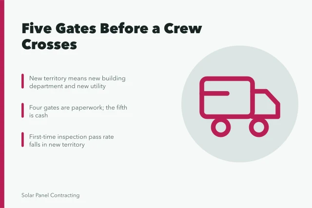 Card on five gates to clear before solar expansion into new territory. What matters most in solar installer expansion