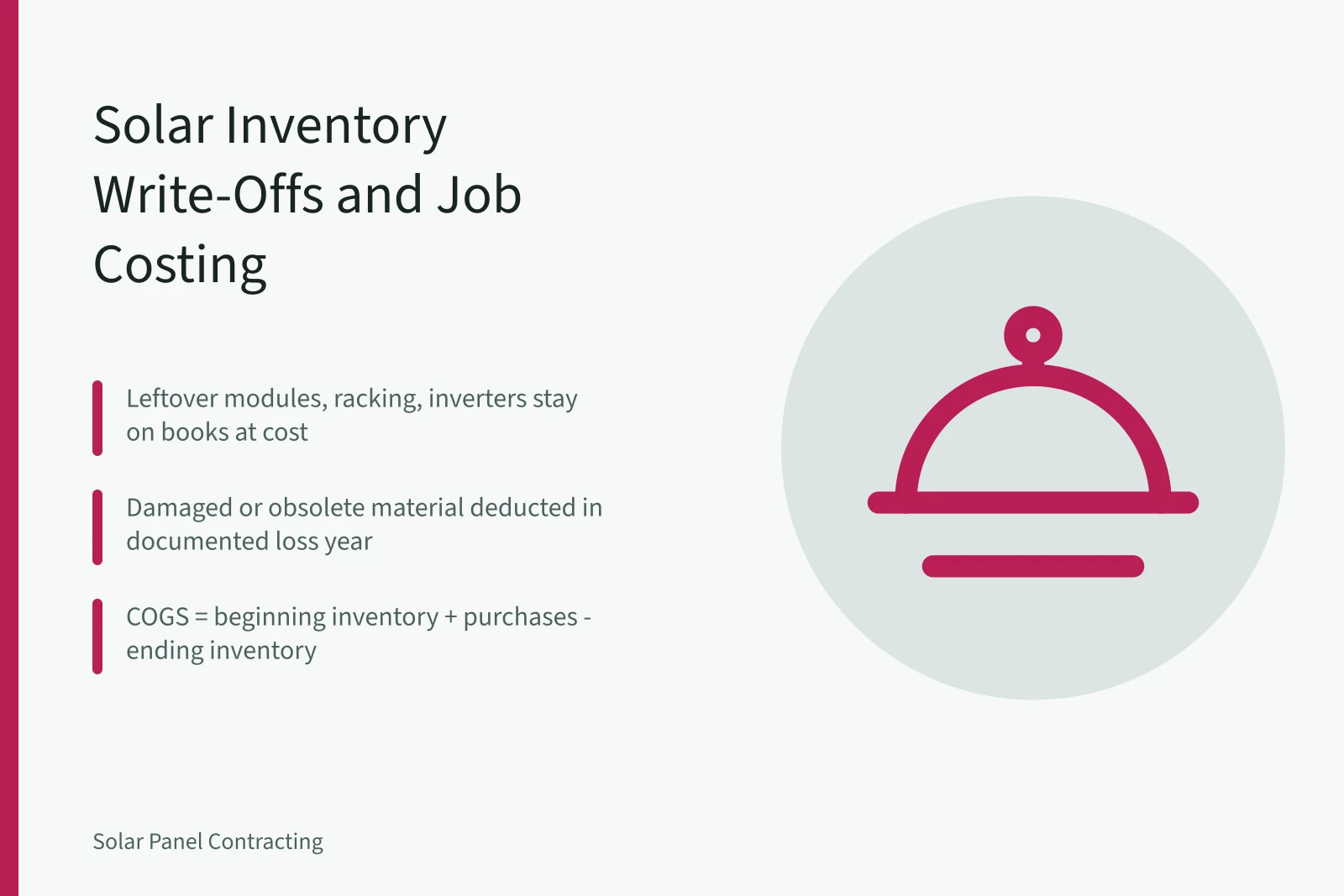 Solar installer inventory write-offs and job costing for tax season. Solar installer inventory write-offs and job costing for tax season