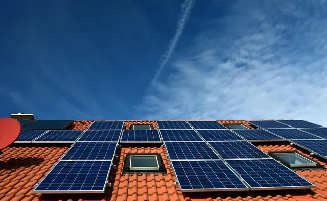 solar system, roof, power generation, solar power, solar cells, energy, electricity, house, solar energy, solar panel, energy transition, blue, renewable, housetop, technology, env