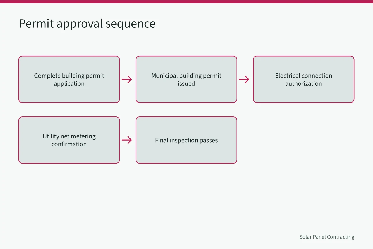 Flowchart showing the required order of solar permit approvals (How Long Does the Solar Permit Process Take in Canada?)