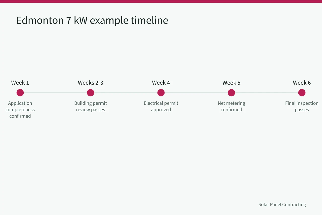 Week-by-week timeline of a 7 kW solar permit in Edmonton (How Long Does the Solar Permit Process Take in Canada?)