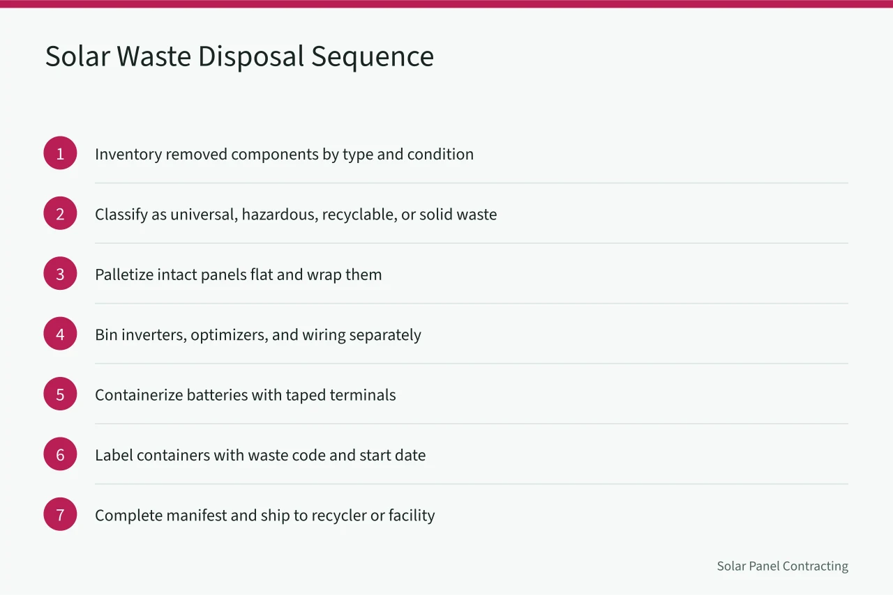 Seven-step sequence for solar installer waste disposal (What Happens to Solar Installer Equipment Disposal and Recycling?)